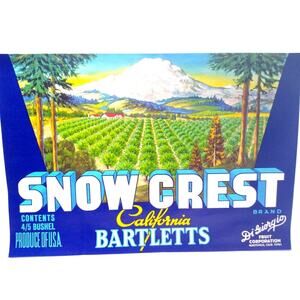 Snow Crest Bartlett Pears Mountain Valley Vintage Crate Label 1950's Original